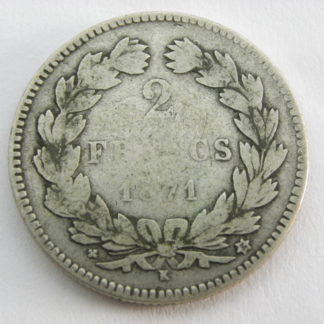 2 Francs Cérès 1871 K SANS LEGENDE Gouv. de Défense Nationale 3ème République