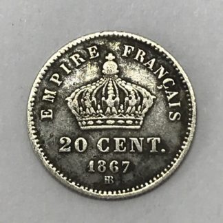 20-Centimes-1867-bb-Napoléon-III-TETE-LAUREE-grand-module-tb-av