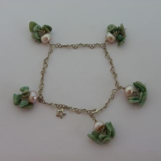 bracelet de créatrice en argent massif 925, maille coeur, montée de pierres fines, Jade et Perles