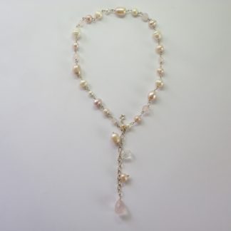 Collier de Perles et cristal de créatrice en argent massif 925 entièrement fait main et d'artisanat Français