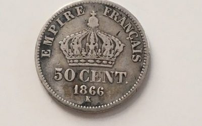 50 centimes Napoléon III 1866 K tete laurée